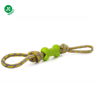 JK Animals Bavlněné přetahovadlo s TPR zelenou kostí 40cm
