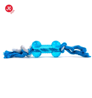 JK Animals Bavlněný uzel s kostí - modrý 8,5cm